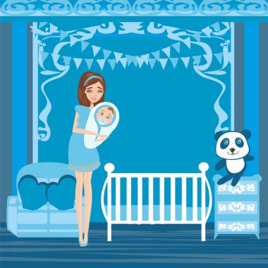 Yeni doğmuş çocuğuyla gülümseyen güzel bir kadın.