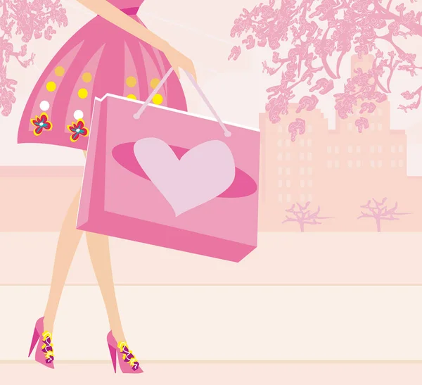 Alışveriş kız - Satılık kartı — Stok Vektör