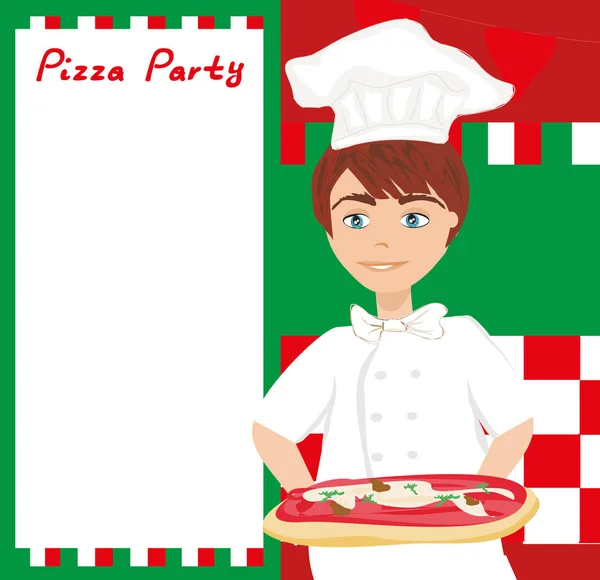 Chef with pizza - Abstract card with space for Your text — Stock Vector