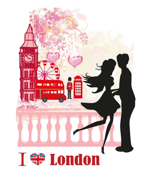 Pareja romántica en Londres, tarjeta — Vector de stock