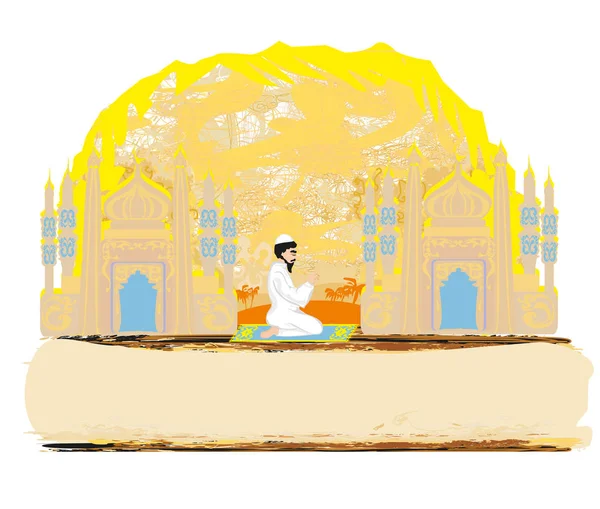 Abstracte religieuze kaart - moslim man bidden — Stockvector