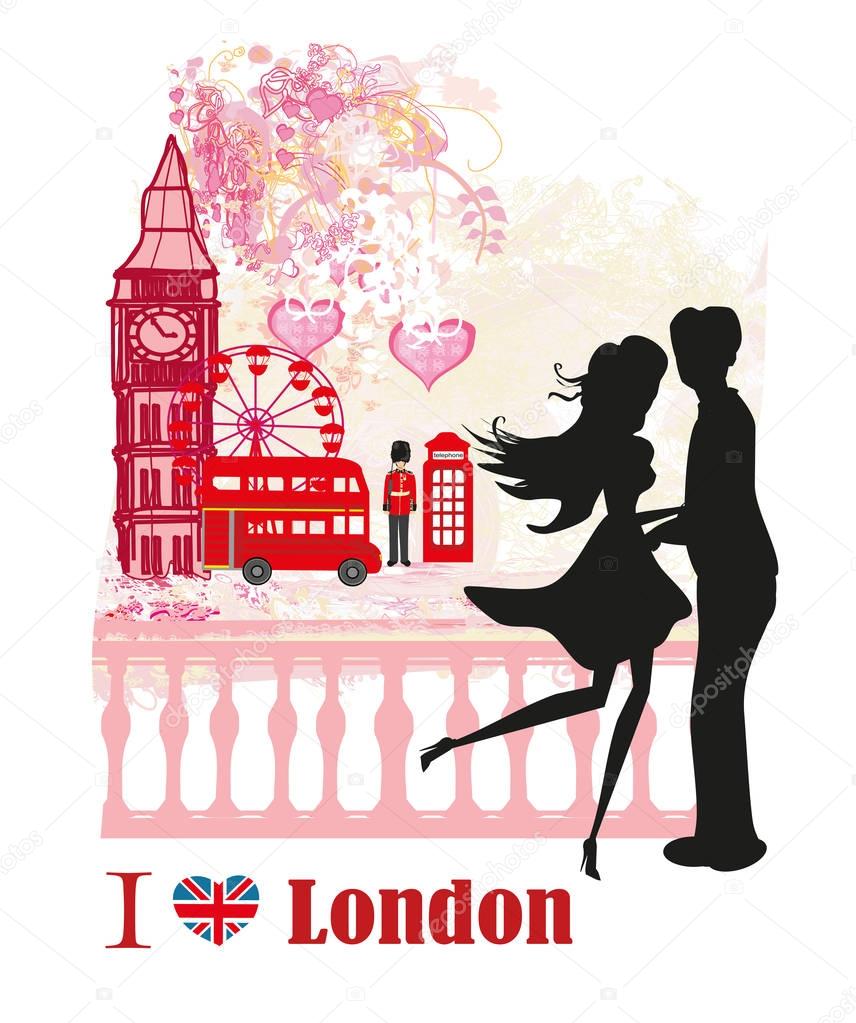 Romantic couple in London, card