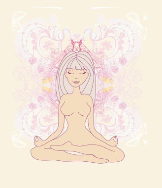 Yoga kızı lotus pozisyonunda.