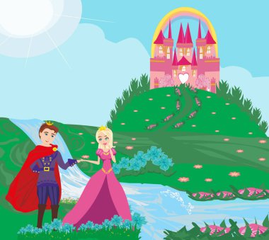 Prenses ve prens güzel bir bahçede