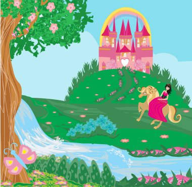 Prenses ata binip kaleye giriyor.