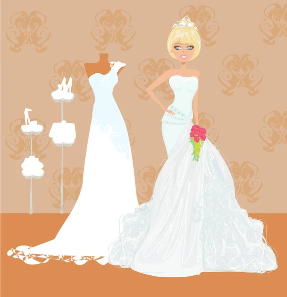 Happy bride on shopping — Stock Vector