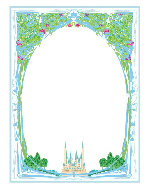 Magic FairyTale Princess Castle, cornice decorativa vintage — Vettoriale Stock