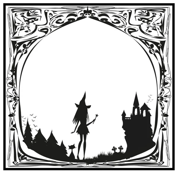 Frame of witch, cemetery and haunted house — Stock Vector