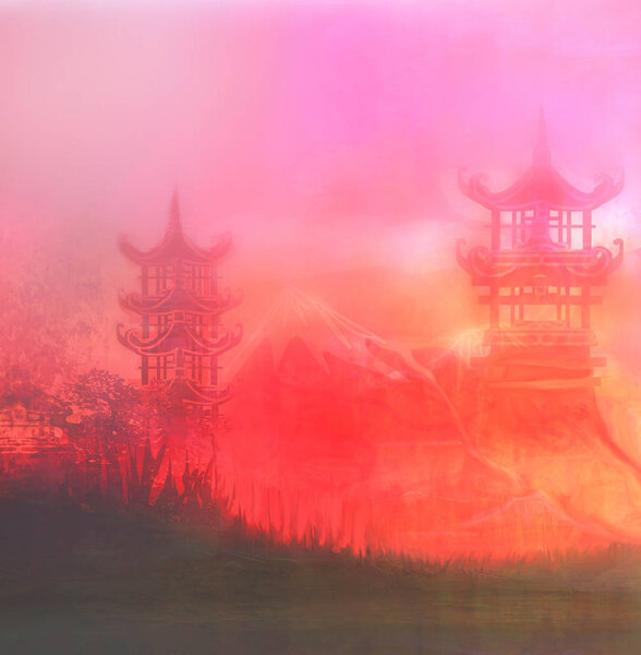 Abstract Asian Landscape during sunset