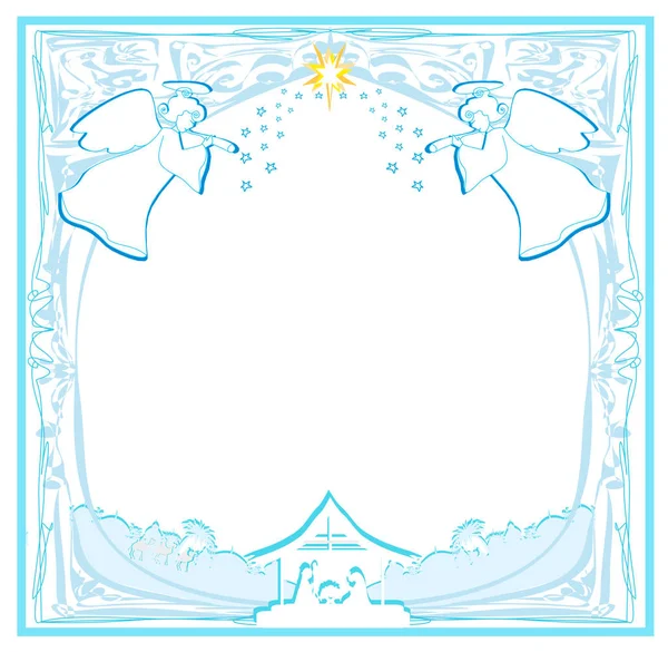 Decorated background with angels and Bethlehem. — Stock Vector