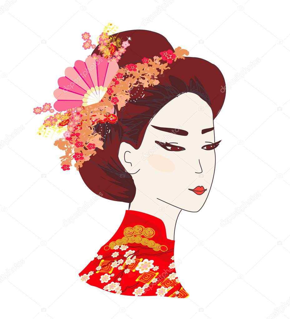 Beautiful Japanese Geisha - doodle Portrait 