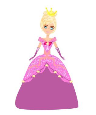 Pembe elbiseli güzel kraliçe - izole edilmiş çizim