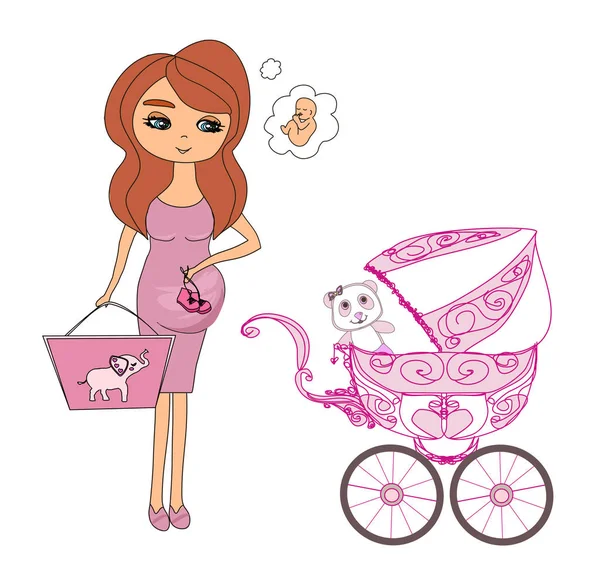 Glückliche Schwangere mit Einkaufstüten — Stockvektor