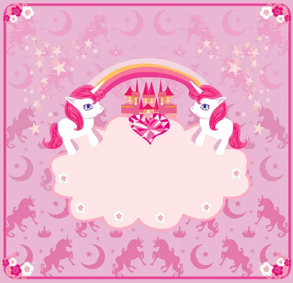 Marco rosa decorativo de cuento de hadas unicornio — Vector de stock