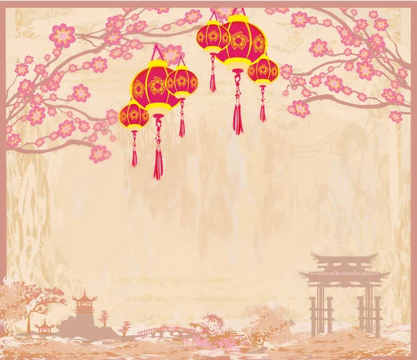 Oriental mutlu çene yeni yıl kartı — Stok Vektör