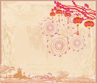 Oriental mutlu çene yeni yıl kartı 