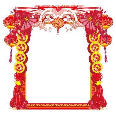 Japon koi dekoratif kırmızı çerçeve