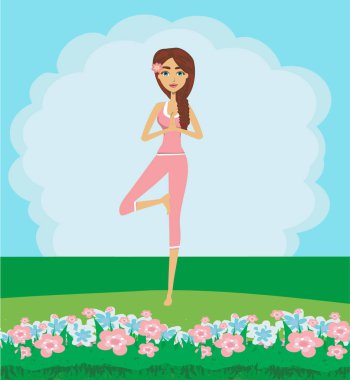 Geleneksel yoga pozunda güzel bir kadın. 