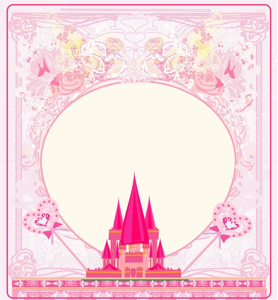 Cadre girlish avec château de conte de fées rose — Image vectorielle