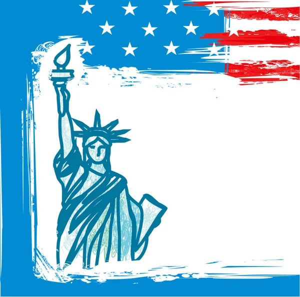 Grunge fundo da bandeira americana com a Estátua —  Vetores de Stock