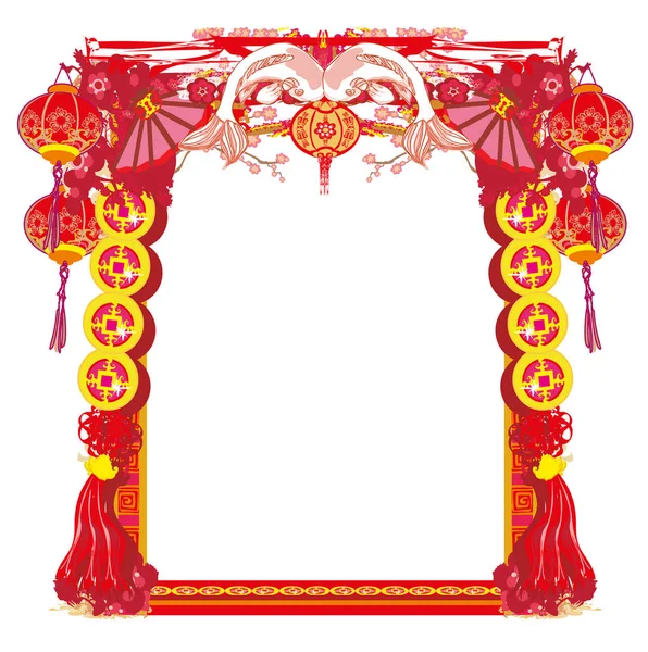 Japán koi dekoratív piros keret — Stock Vector
