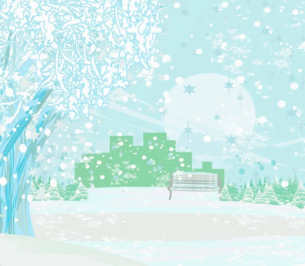 Snöig park på en solig vinterdag — Stock vektor