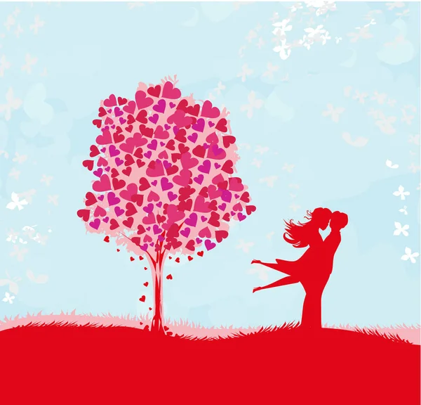 Romantic couple under a love tree — Stock Vector
