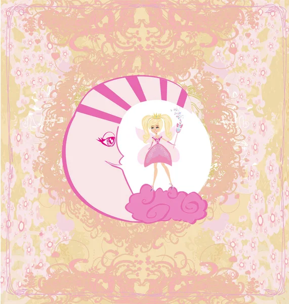 Cute fairy on moon - abstract card with a pastel background — Stock Vector