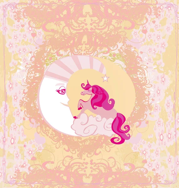 Mignon magie licorne et lune — Image vectorielle