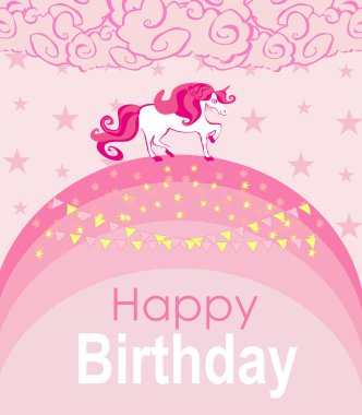 Şirin tek boynuzlu at gökkuşağında yürüyor 