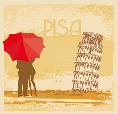 Pisa 'da romantik bir çift turist, soyut klasik kart