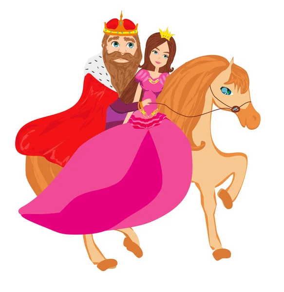 King and queen on horse - isolated illustration — Stock Vector