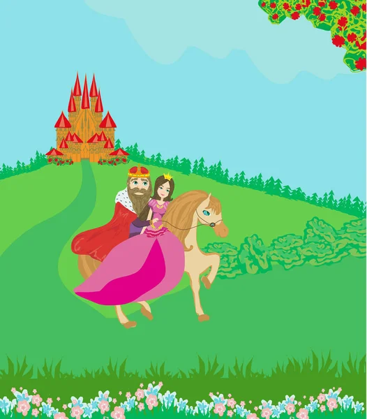 Roi et reine devant le palais — Image vectorielle