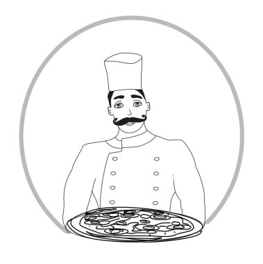 Pizzalı şef - ikon, el çizimi illüstrasyon