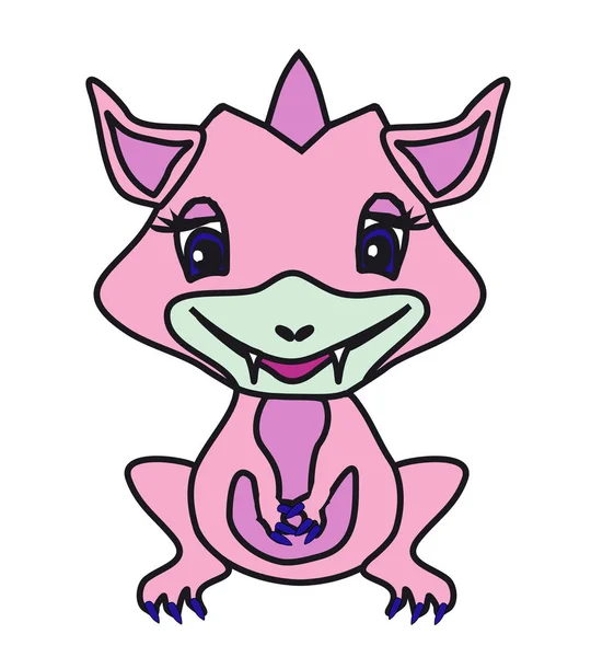 Cute little pink dragon girl, doodle illustration — Stock Vector