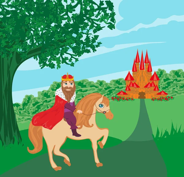 The king is riding a horse — Stock Vector