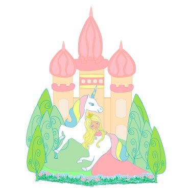 Güzel prenses ve şirin tek boynuzlu at.