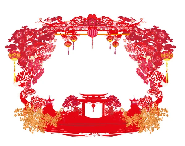 Mid Autumn Festival Chinese New Year Frame — Stock Vector