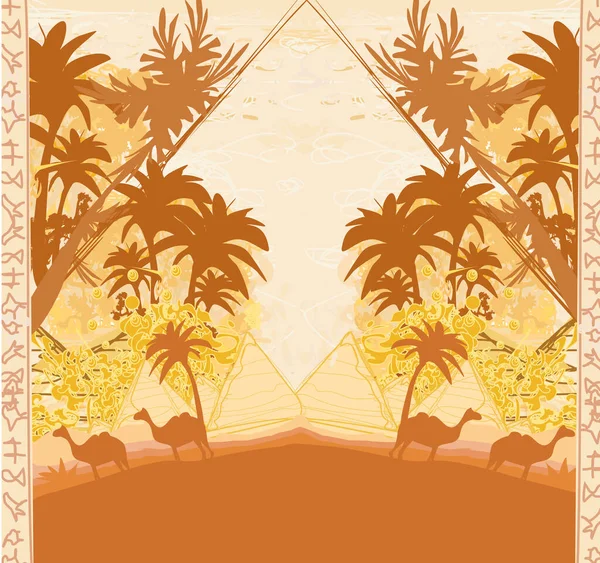 エジプトの砂漠のラクダ 装飾的なヴィンテージカード — ストックベクタ