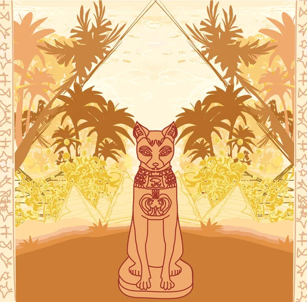 Στυλιζαρισμένη Αιγυπτιακή Γάτα Αφηρημένη Κάρτα Grunge — Διανυσματικό Αρχείο
