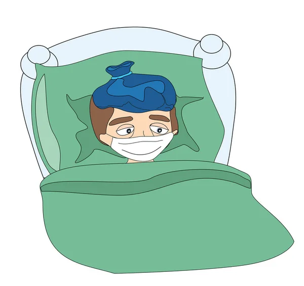 Ilustración Niño Enfermo Acostado Cama — Vector de stock