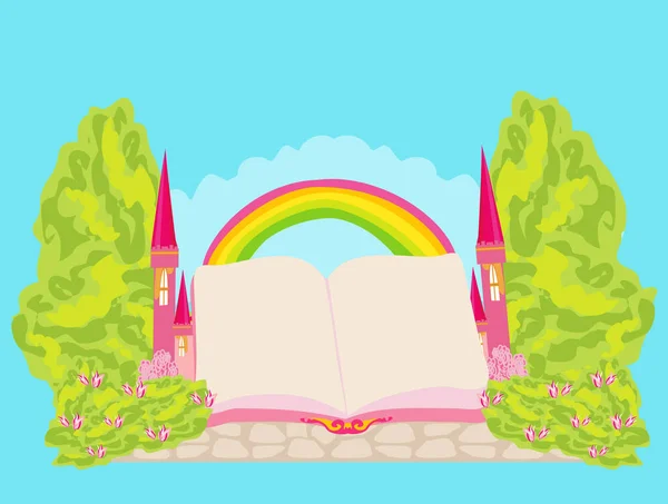 Волшебный Мир Сказок Волшебный Замок Появляющийся Книги Рамка — стоковый вектор