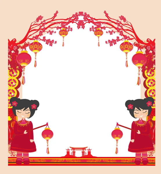 Mid Autumn Festival Chinese New Year Frame — Stock Vector