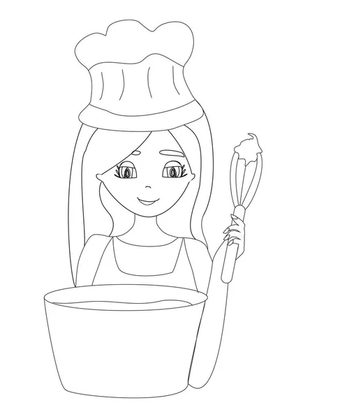 Caricature Femme Souriante Dans Cuisine Mélange Pâte — Image vectorielle