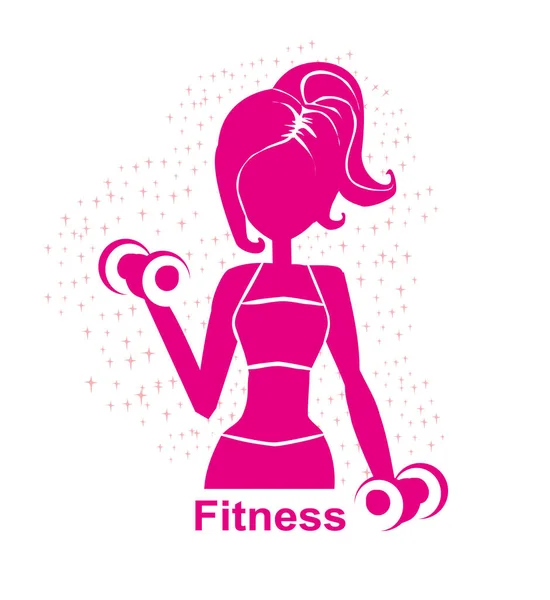 Slim Girl Exercises Barbells Silhouette Icon — Stock Vector