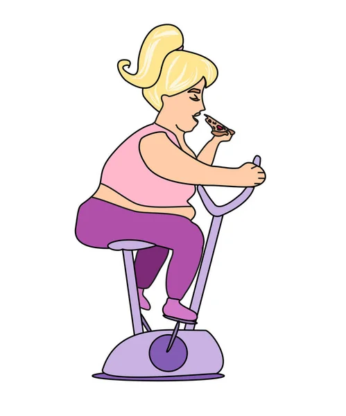 Толстая Девушка Делает Крытый Велосипед Упражнения — стоковый вектор