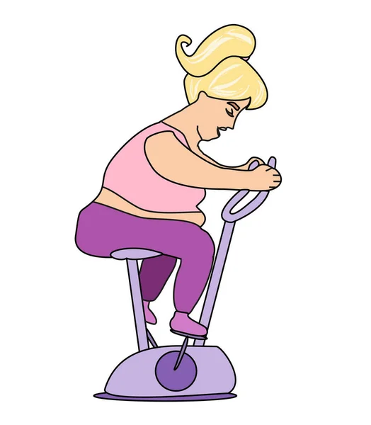 Fat Girl Doing Indoor Biking Exercise — Stock Vector