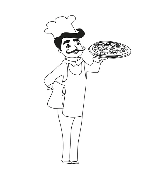 Pizzalı Şef Doodle Illustration — Stok Vektör