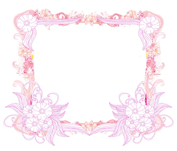 Romantic Frame Arranged Flowers Decorative Doodle Illustration — Stock Vector