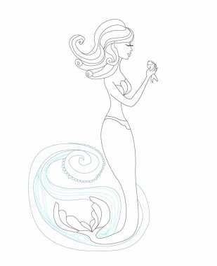 Deniz dalgalarında deniz kızı - boyama kitabı